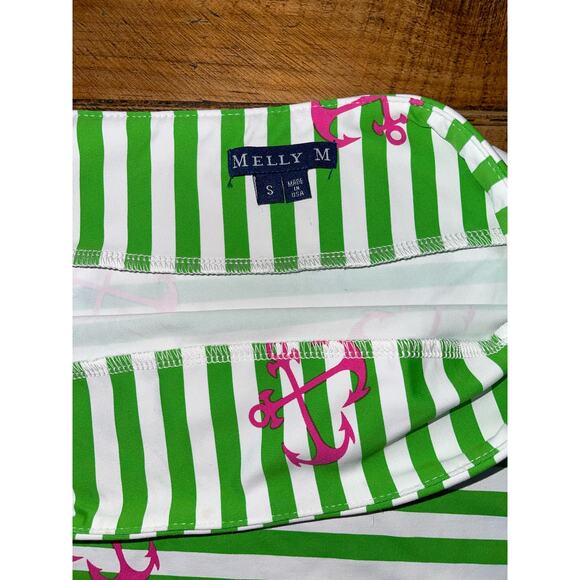 Womens Melly M Green Stripes Hot Pink Anchor Skirt Nautical Stretchy Summer S - Picture 6 of 7